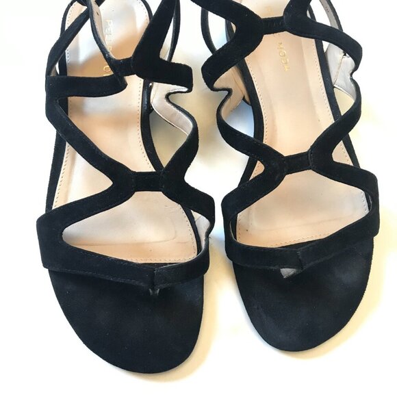 Pelle Moda Baron Sandals Womens 7 Black Suede Buckle Open Toe Flats Criss Cross - Picture 4 of 9